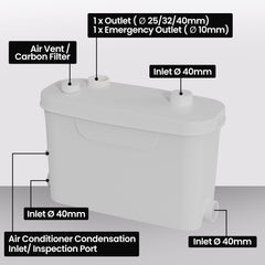 PROTEGE Grey Water Pump, with 3 Inlet, for House, Bathroom, Shower, Sink, Washing Machine