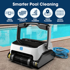 WYBOT Grampus 800 Robotic Pool Cleaner, Automatic Vacuum with Quick Clean, Wall Climbing Capability, Powerful Triple Motors, Large Filter Baskets, Ideal for Large In-Ground Pools