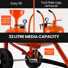 UNIMAC 38L Sandblasting Tank, Pressurised Design with Sandblast Gun Set with Hose