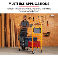 BAUMR-AG Mobile Scaffold Platform, 226kg Load, Steel Frame, Dual Height, Folding for easy Transport and Storage, Locking Castors, Tool Tray