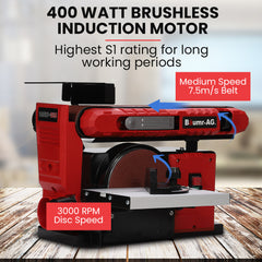 BAUMR-AG Bench Belt and Disc Sander Combo, 100mm Linisher + 150mm Disc, S1 Rated 400W Brushless Motor, Horizontal & Vertical Sanding