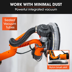 Unimac 225mm 750W Telescopic Long Reach Dry Wall Sander Kit, Foldable, Vacuum System, LED Worklight, 6x Sanding Discs