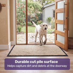 EQUIPMED 60x85cm Non-Slip Indoor Rug Floor Mat Beige, Poly Fiber Cut Loop Pile, High Density Base, Anti-Trip Edging