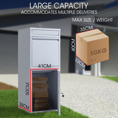 FORTIA Freestanding Parcel Post Box Letterbox, Letter Slot, Light Grey