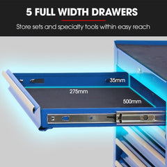 BULLET Pro 7 Drawer Tool Box Cabinet Trolley Storage, Toolbox Garage Organiser Set, Blue
