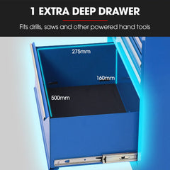 BULLET Pro 7 Drawer Tool Box Cabinet Trolley Storage, Toolbox Garage Organiser Set, Blue