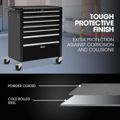 BULLET Pro 7 Drawer Tool Box Cabinet Trolley Storage, Toolbox Garage Organiser Set, Black