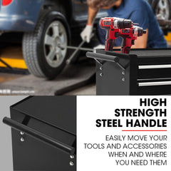BULLET Pro 7 Drawer Tool Box Cabinet Trolley Storage, Toolbox Garage Organiser Set, Black