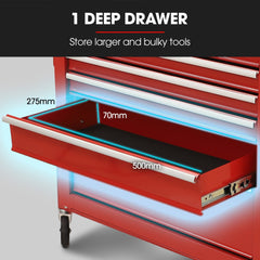 BULLET Pro 7 Drawer Tool Box Cabinet Trolley Storage, Toolbox Garage Organiser Set, Red