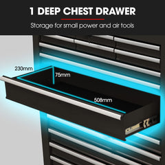 BULLET Pro 16 Drawer Tool Box Cabinet Chest Storage, Toolbox Garage Organiser Set, Black