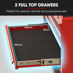 BULLET Pro 9 Drawer Tool Box Chest, Organiser Mechanic Garage Storage Toolbox Set - Red