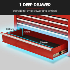 BULLET Pro 9 Drawer Tool Box Chest, Organiser Mechanic Garage Storage Toolbox Set - Red