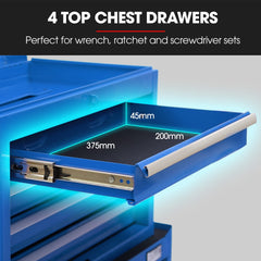 Bullet Pro 5 Drawer Tool Box Cabinet Chest Storage, with 1-Door Toolbox Garage Organiser Set, Blue