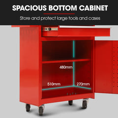 BULLET Pro 5 Drawer Tool Box Cabinet Chest Storage, with 1-Door Toolbox Garage Organiser Set, Red