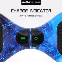 BULLET SX-2000 Hoverboard Scooter, 500W Brushless, Superior Self Balancing System, UL Certified, LED Lights, Blue Galaxy