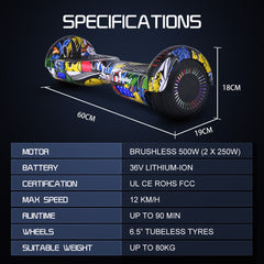 BULLET SX-2000 Hoverboard Scooter, 500W Brushless, Superior Self Balancing System, UL Certified, LED Lights, Hip Hop Design