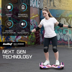 BULLET SX-2000 Hoverboard Scooter, 500W Brushless, Superior Self Balancing System, UL Certified, LED Lights, Pink Camo