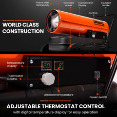 UNIMAC 30KW Portable Industrial Diesel Direct Forced Air Space Heater, Commercial Grade for Warehouse Worksite Shed Drying Greenhouse Agricultural Breeding