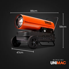 UNIMAC 30KW Portable Industrial Diesel Direct Forced Air Space Heater, Commercial Grade for Warehouse Worksite Shed Drying Greenhouse Agricultural Breeding