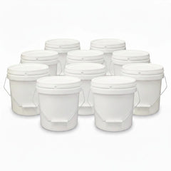 Kitchee Bulk 10x 10L Plastic Buckets + Lids - Empty White With Handle Large Pail