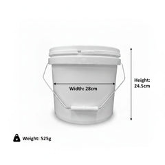Kitchee Bulk 10x 10L Plastic Buckets + Lids - Empty White With Handle Large Pail