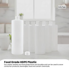 Kitchee 10x 250ml Natural HDPE Round Bottle + 28/410 Caps - Empty Plastic Food Storage