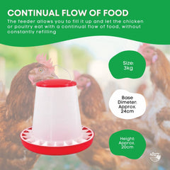 3Kg Automatic Chicken Feeder - Plastic Poultry Chook Hen Feeding Seed Bucket