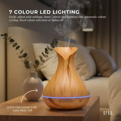Orku Essential Oil Aroma Diffuser 400ml Tulip Wood Grain With Remote