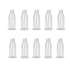 10x 300ml PET Juice Bottles + Tamper Evident Caps - Empty Plastic Recyclable Clear
