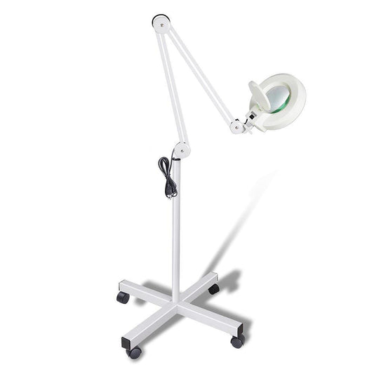 Ellie & Ruby 5x Magnifying Floor Lamp - Glass Lens Light and Wheeled Stand White