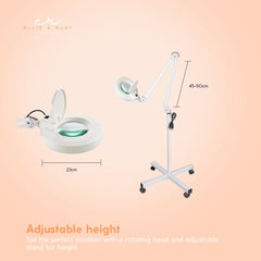 Ellie & Ruby 5x Magnifying Floor Lamp - Glass Lens Light and Wheeled Stand White