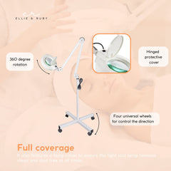 Ellie & Ruby 5x Magnifying Floor Lamp - Glass Lens Light and Wheeled Stand White