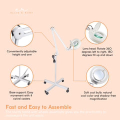 Ellie & Ruby 5x Magnifying Floor Lamp - Glass Lens Light and Wheeled Stand White