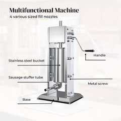 Kitchee 5L Manual Vertical Sausage Filler - Stainless Stuffer Meat Press Machine