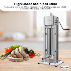 Kitchee 7L Manual Vertical Sausage Filler - Stainless Stuffer Meat Press Machine