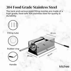 7L Manual Horizontal Sausage Filler - Stainless Stuffer Meat Press Machine