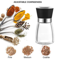 Kitchee 12x 150ml Glass Salt Pepper Grinder 13cm - Adjustable Ceramic Core