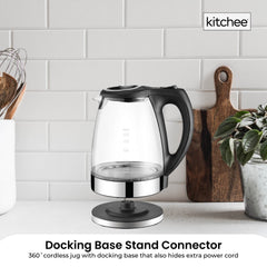 Kitchee 1.7L Glass Electric Kettle LED Light Cordless 360 Water Boiling Jug