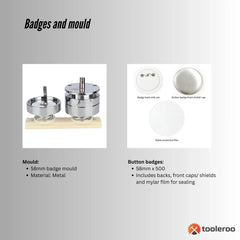 Tooleroo Button Badge Making Set 58mm - Maker + Mould + Badges