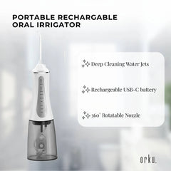 Orku Portable Oral Irrigator Flosser 350ml - Rechargeable Teeth Cleaner