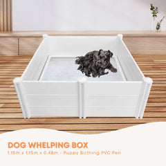 Rooster Farms 1.15m PVC Dog Whelping Box Puppy Birthing Pen - Anti-Crush Rail
