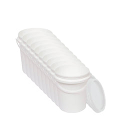Kitchee 10x 1.2L Plastic Buckets + Lids - Food Grade Empty White Tub With Handle