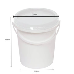 Kitchee 10x 1.2L Plastic Buckets + Lids - Food Grade Empty White Tub With Handle
