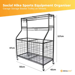 Social Hike Sports Equipment Storage Organiser Trolley on Wheels for Garage