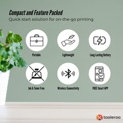 Tooleroo Portable A4 Thermal Printer Black + Paper Kit - Wireless and Inkless