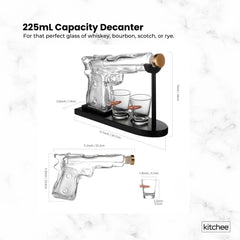 Kitchee 225mL Whisky or Wine Decanter Glass Pistol Set - 2 Glasses + Stand