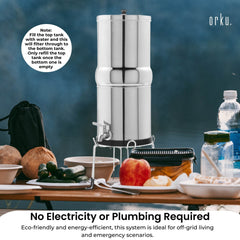 Orku 17L Gravity Benchtop Water Filter System - Stainless Steel
