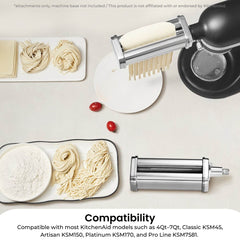 Kitchee Pasta Noodle Maker Roller Cutter Attachments - Compatible with KitchenAid Mixer