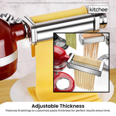 Kitchee Pasta Noodle Maker Roller Cutter Attachments - Compatible with KitchenAid Mixer