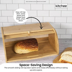 Kitchee 40cm Bamboo Bread Box - Storage Bin Kitchen Counter Container
